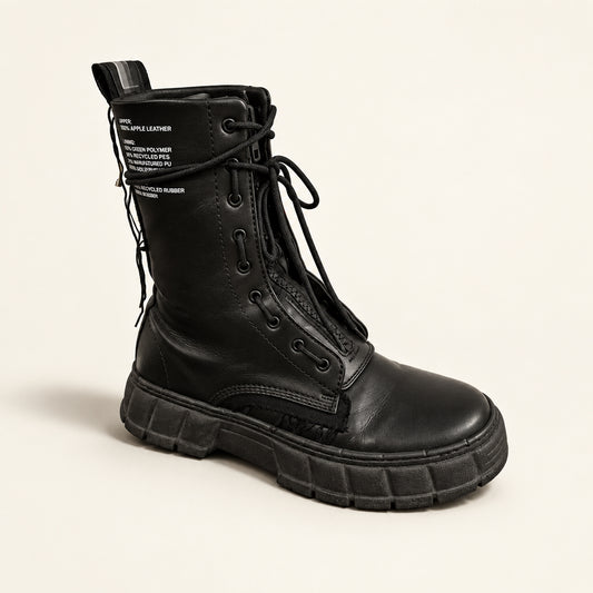 Viron Vegan Apple Leather Boots Combat Black Size 38 *Has Box*