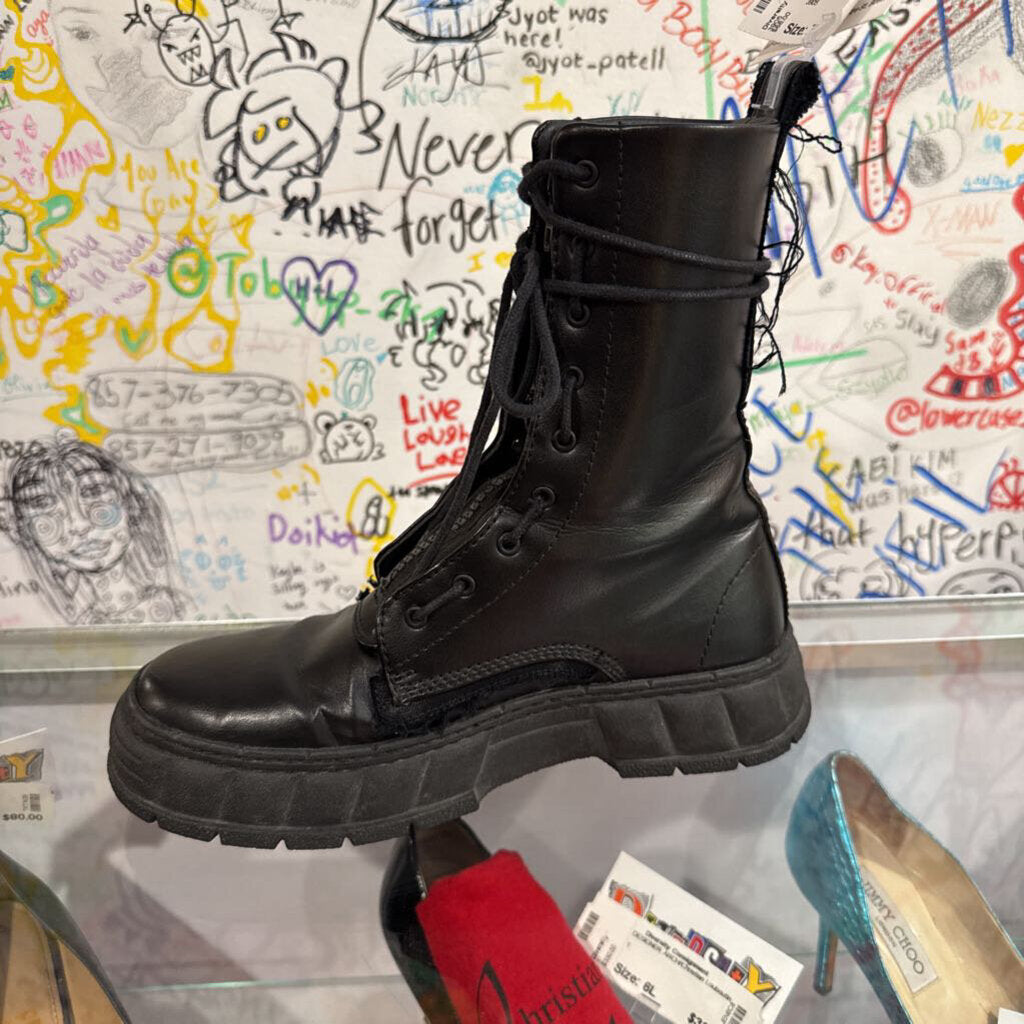 Viron Vegan Apple Leather Boots Combat Black Size 38 *Has Box*