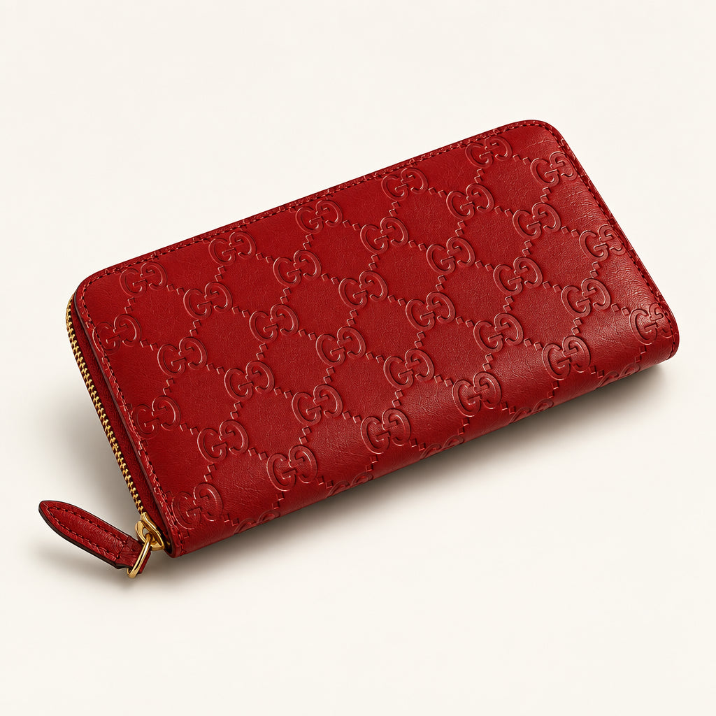 Gucci Monogrammed Wallet Zipper Red