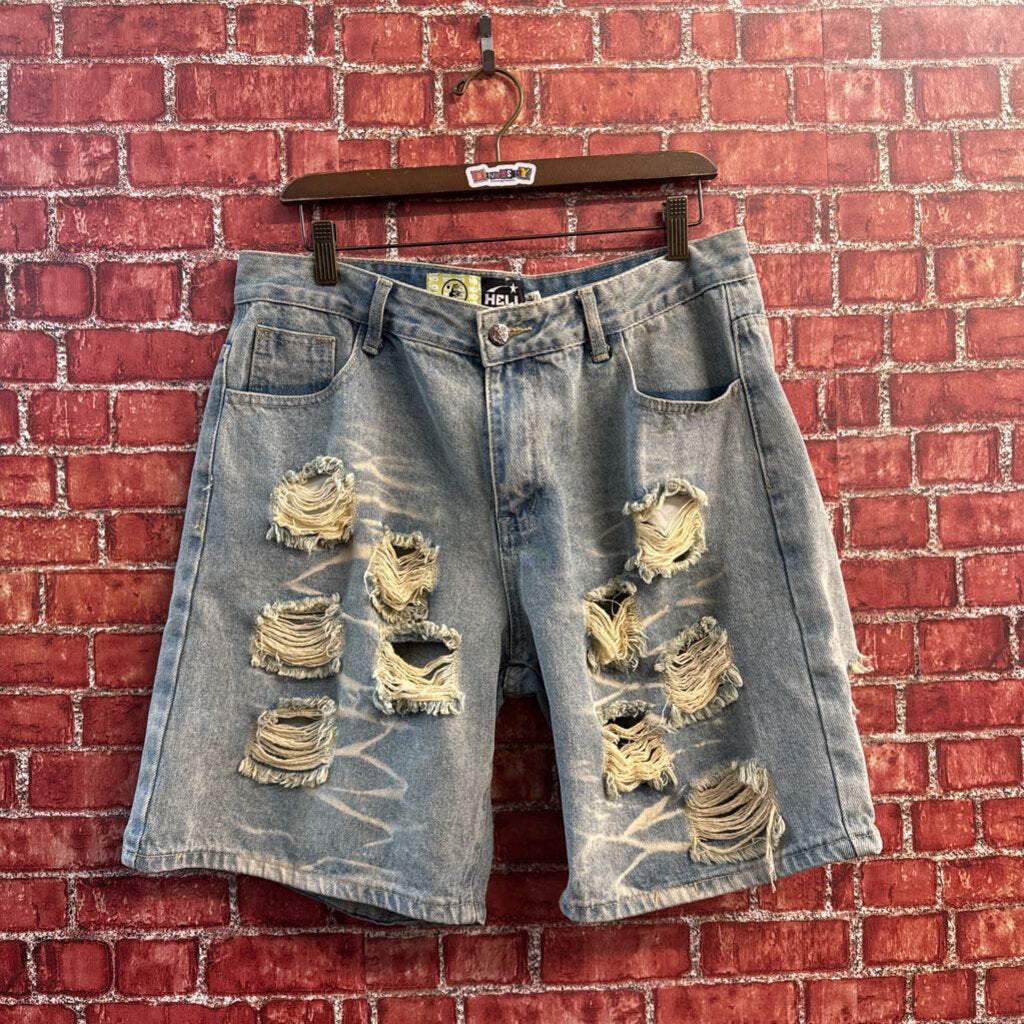 NWT Hellstar Jean Shorts Distressed Blue Size XL