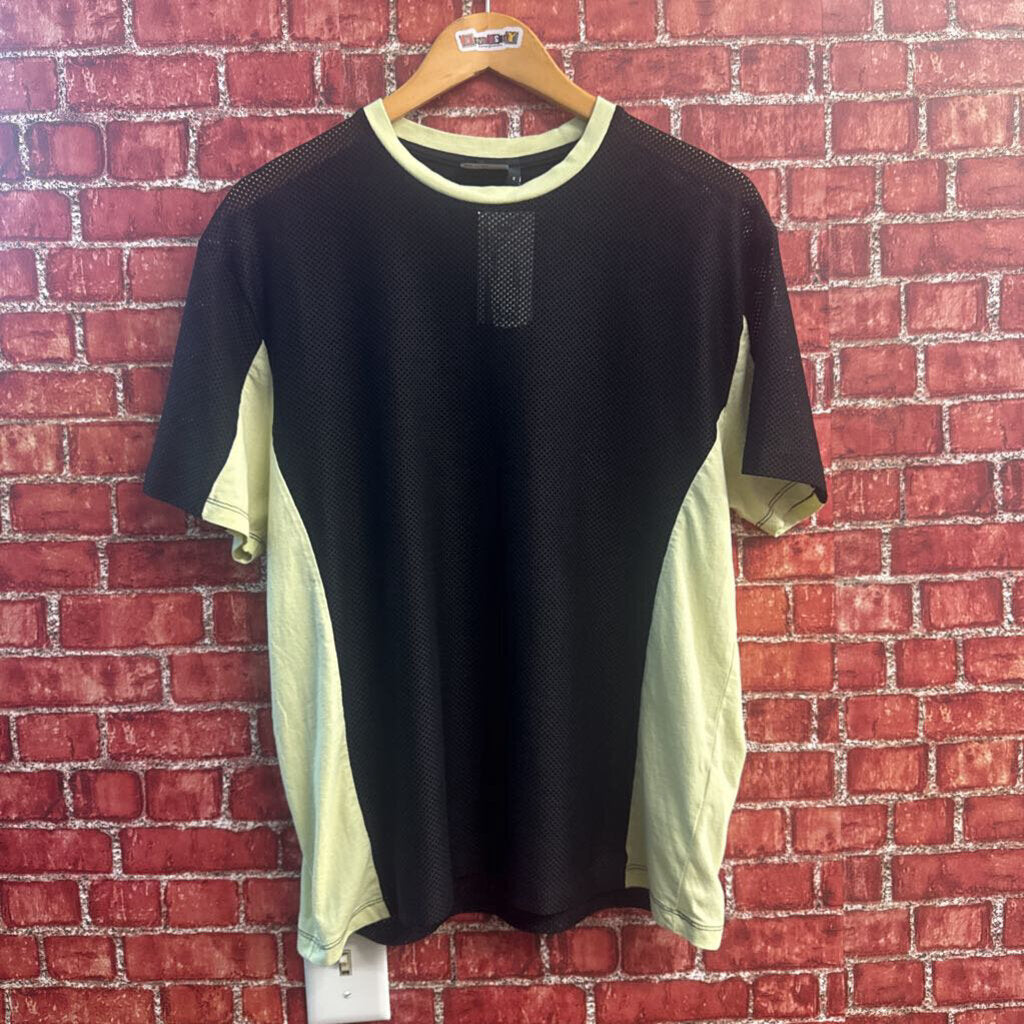 ASOS Design black and yellow mesh color block tee front view