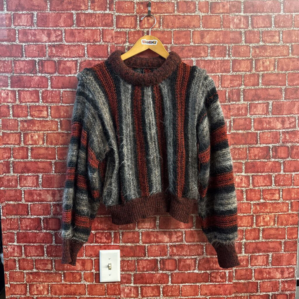 Vintage Mohair Sweaters Stripes Maroon/Grey