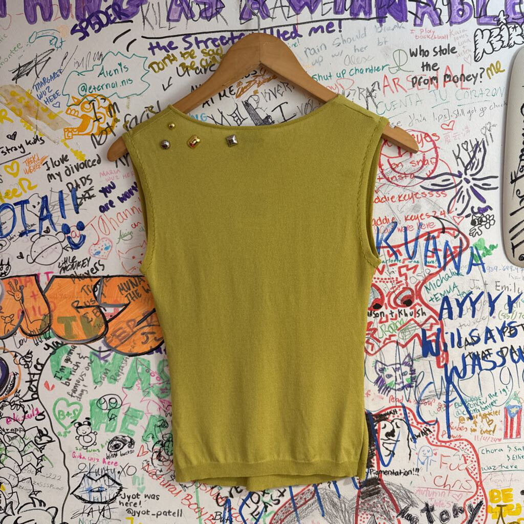 Moschino Vintage Tank Top Gems Chartreuse/Silver/Gold Size M