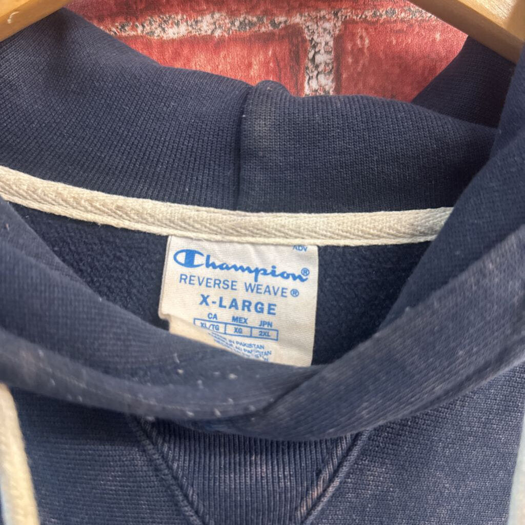 Champion Reverse Weave navy blue and white hoodie size XL product photo