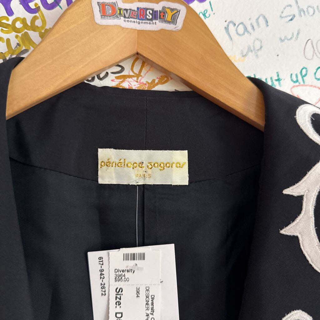 Penelope Zargoras Paris Western Collar Tuxedo Blazer Black/White