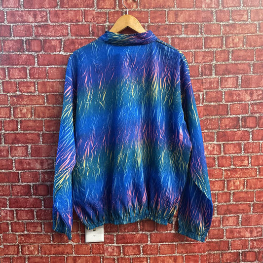 Vintage Windbreaker 1/2 Zip Crinkle Fabric Blue/Multi OS