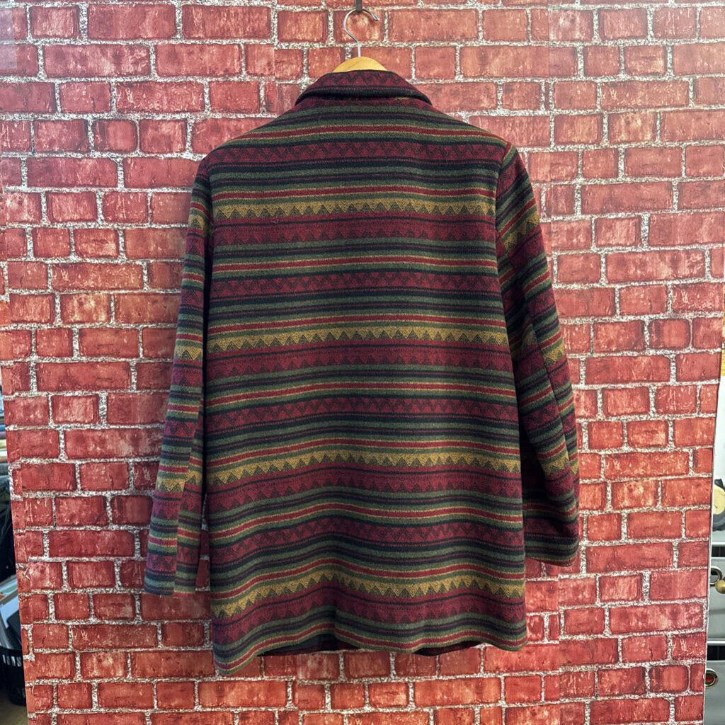 Braetan Vintage Blazer Jacket Wool Blend Stripe/Zig Zag Pattern Maroon/Green/Tan Size M