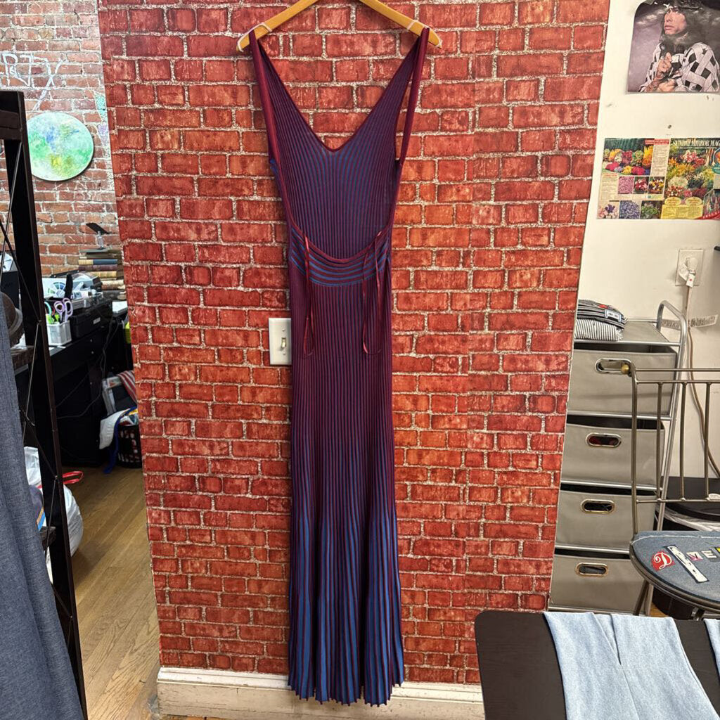 Staud maroon and blue vertical stripe tank maxi dress, second additional view