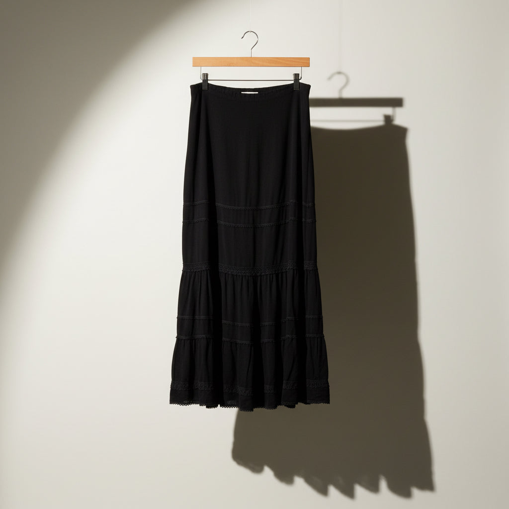 Rojada Maxi Skirt Lace Trim Black Size 42