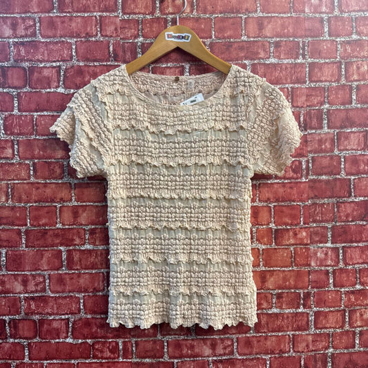 Free People Tee Popcorn Pattern Mesh Stripes Pinkbeige Size M