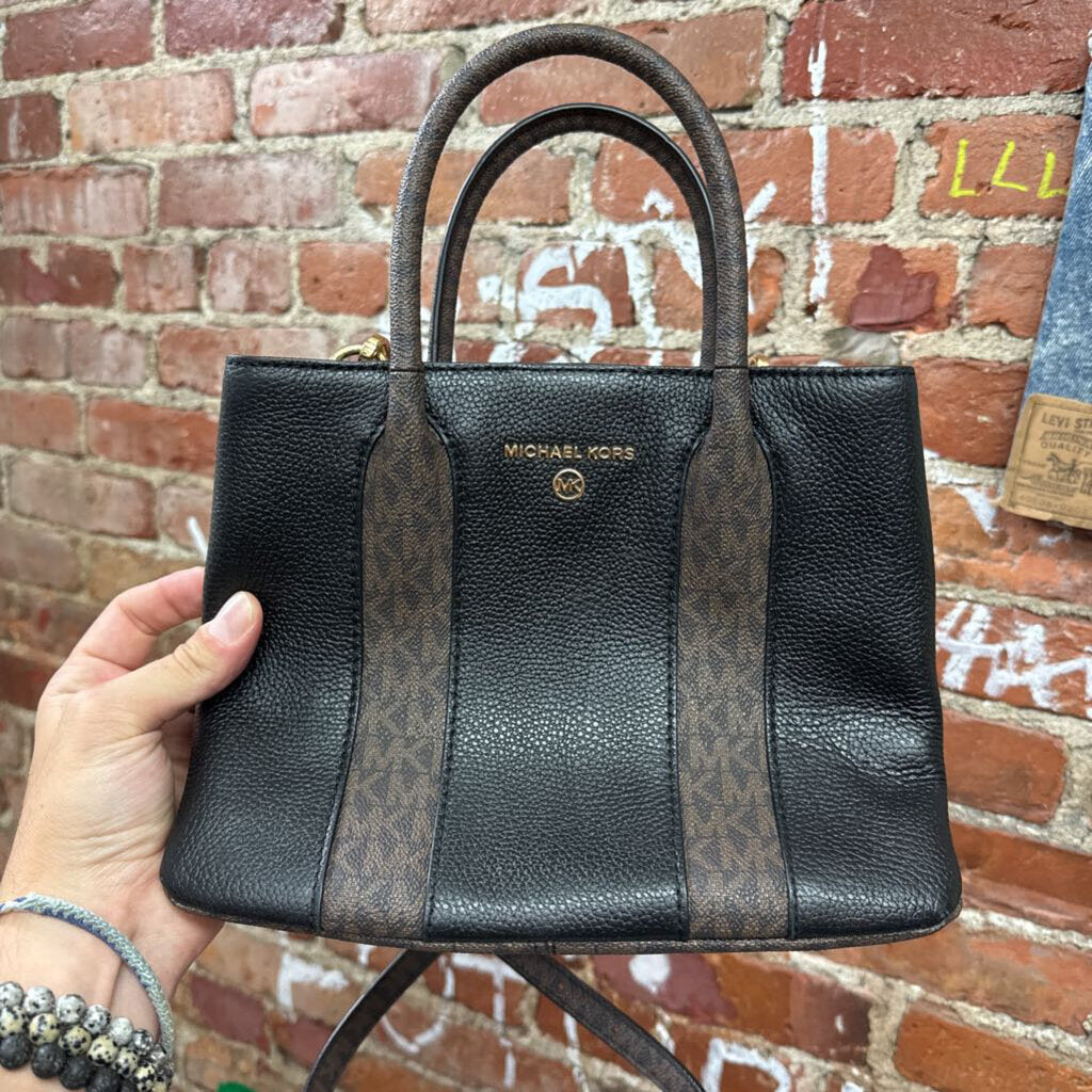 Michael Kors Black and Brown Monogram Crossbody Shoulder Bag
