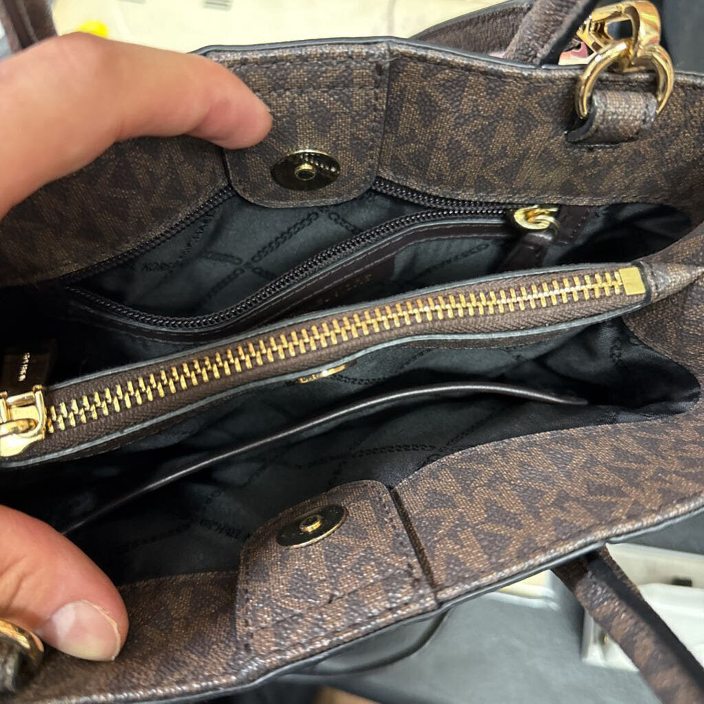 Michael Kors Black and Brown Monogram Crossbody Shoulder Bag