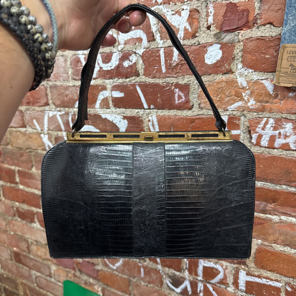 Vintage Beblestrone Black Lizard Skin Shoulder Bag