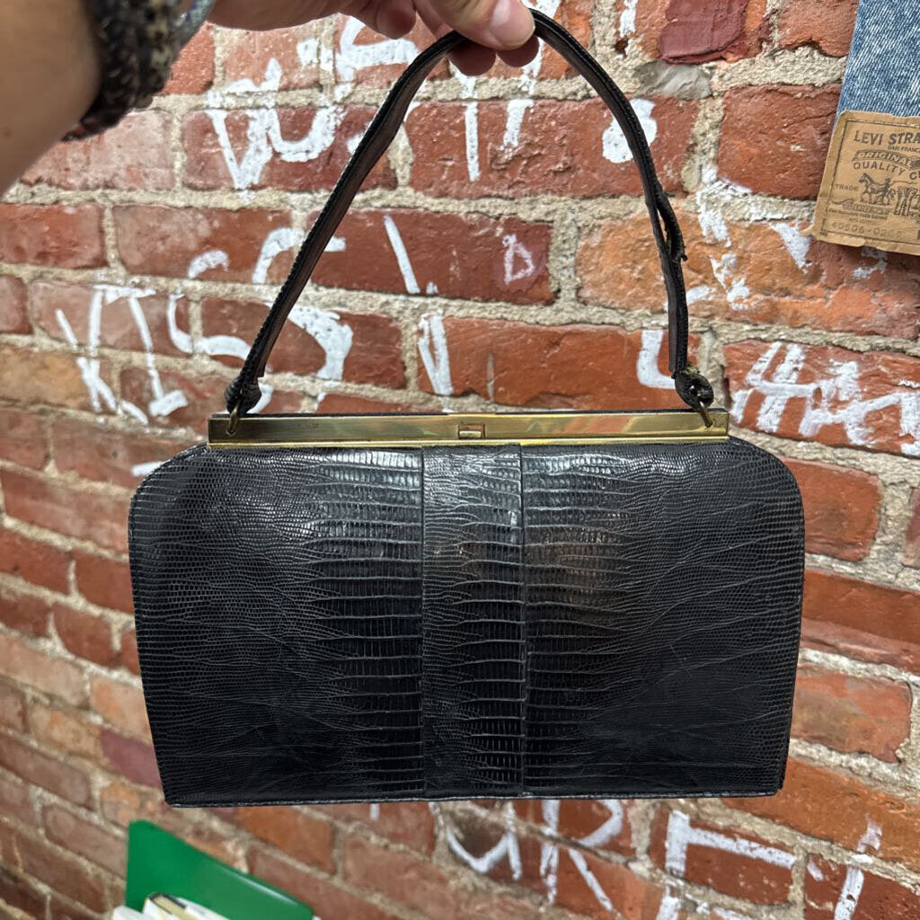 Vintage Beblestrone Black Lizard Skin Shoulder Bag