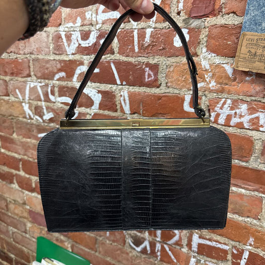Vintage Beblestrone Black Lizard Skin Shoulder Bag