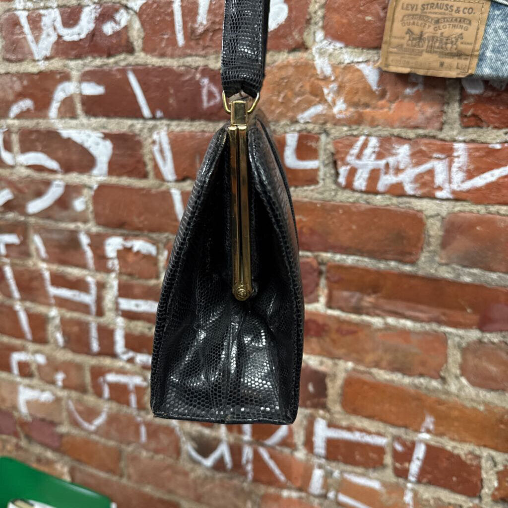 Vintage Beblestrone Black Lizard Skin Shoulder Bag