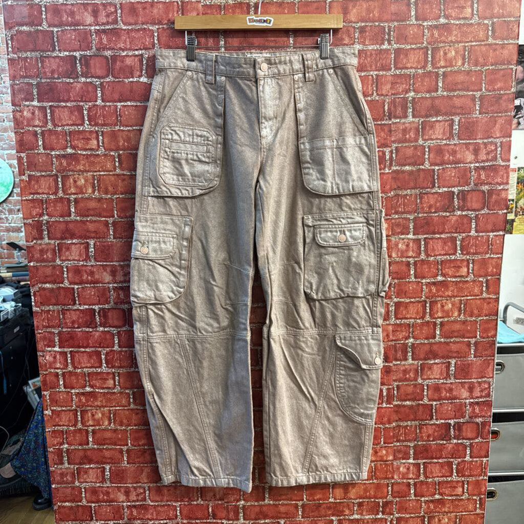 We the Free Cargo Pants Wide Leg Metallic Denim Mauve Size 29
