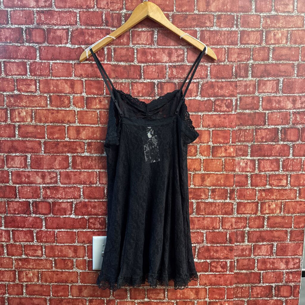 Hanky Panky Lingerie Tank Mini Dress Sheer Floral Black Size L