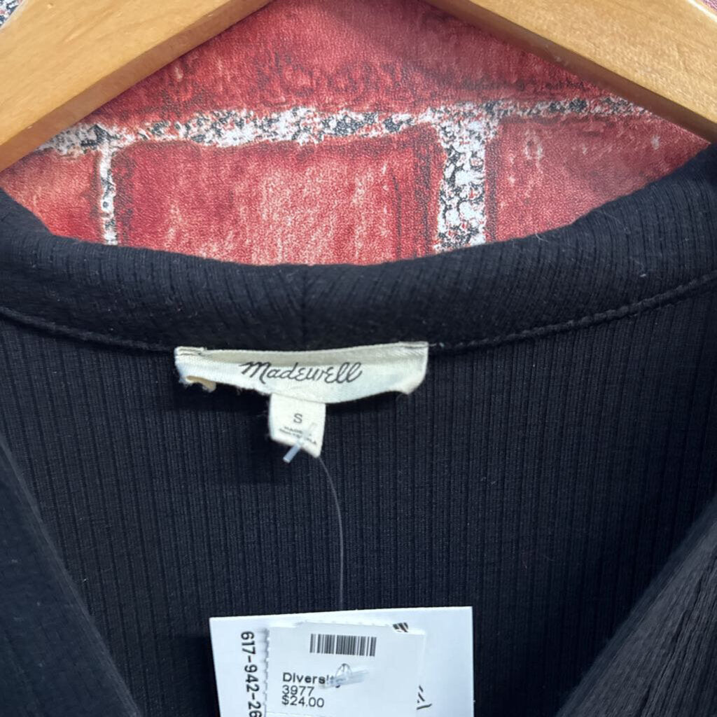 Madewell Top Short Sleeve Ribbed Collar Black Size S