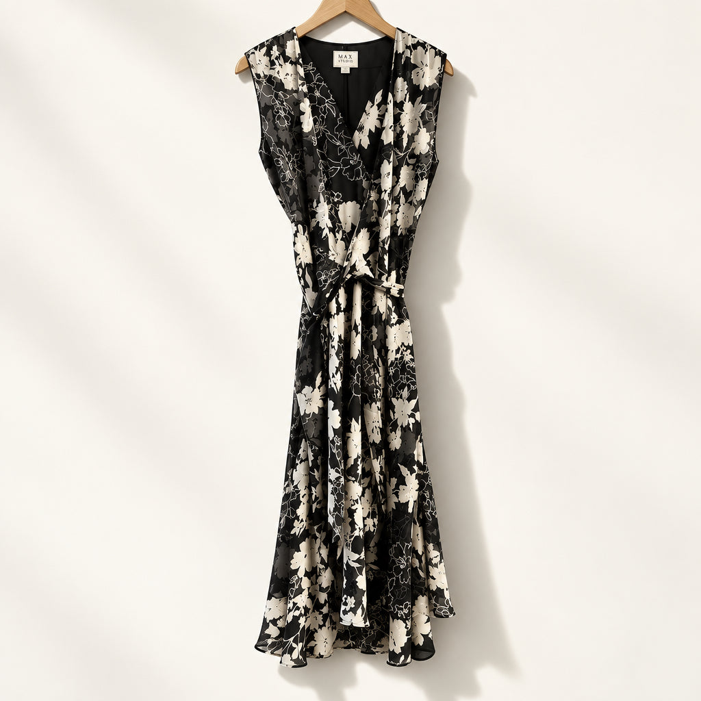 iCE Silk Sleeveless Open Long Cardigan Floral Black/White Ladies Size 6