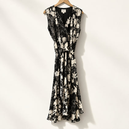 iCE Silk Sleeveless Open Long Cardigan Floral Black/White Ladies Size 6