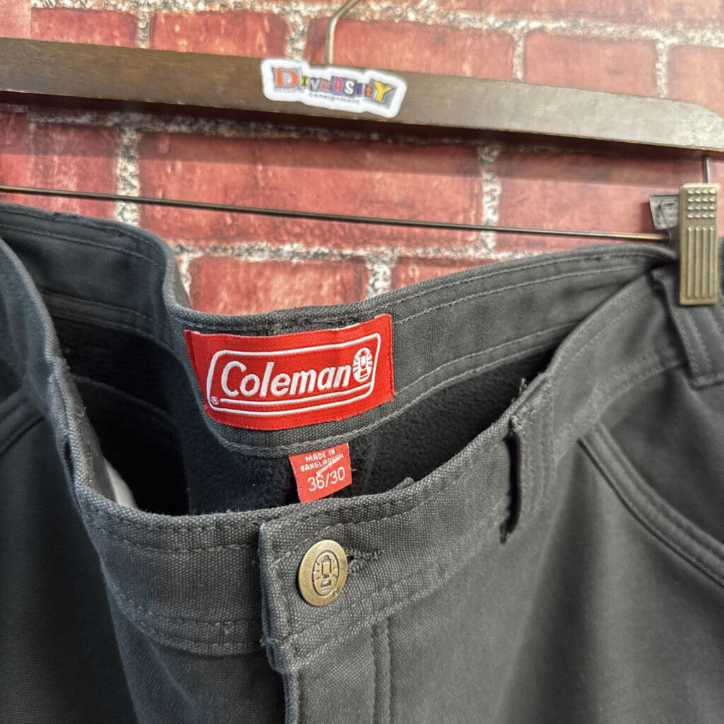 Coleman Pants Canvas Fleece Lined Grey Size 36/30