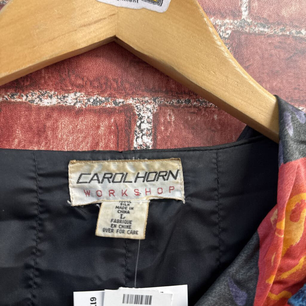 Carol Horn Silk Jacket Hood Floral Black/Red/Multi Size L