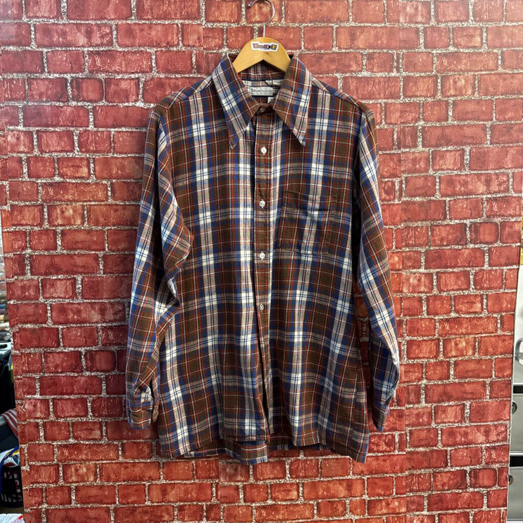 Filene's vintage brown blue and red flannel shirt size L, additional view