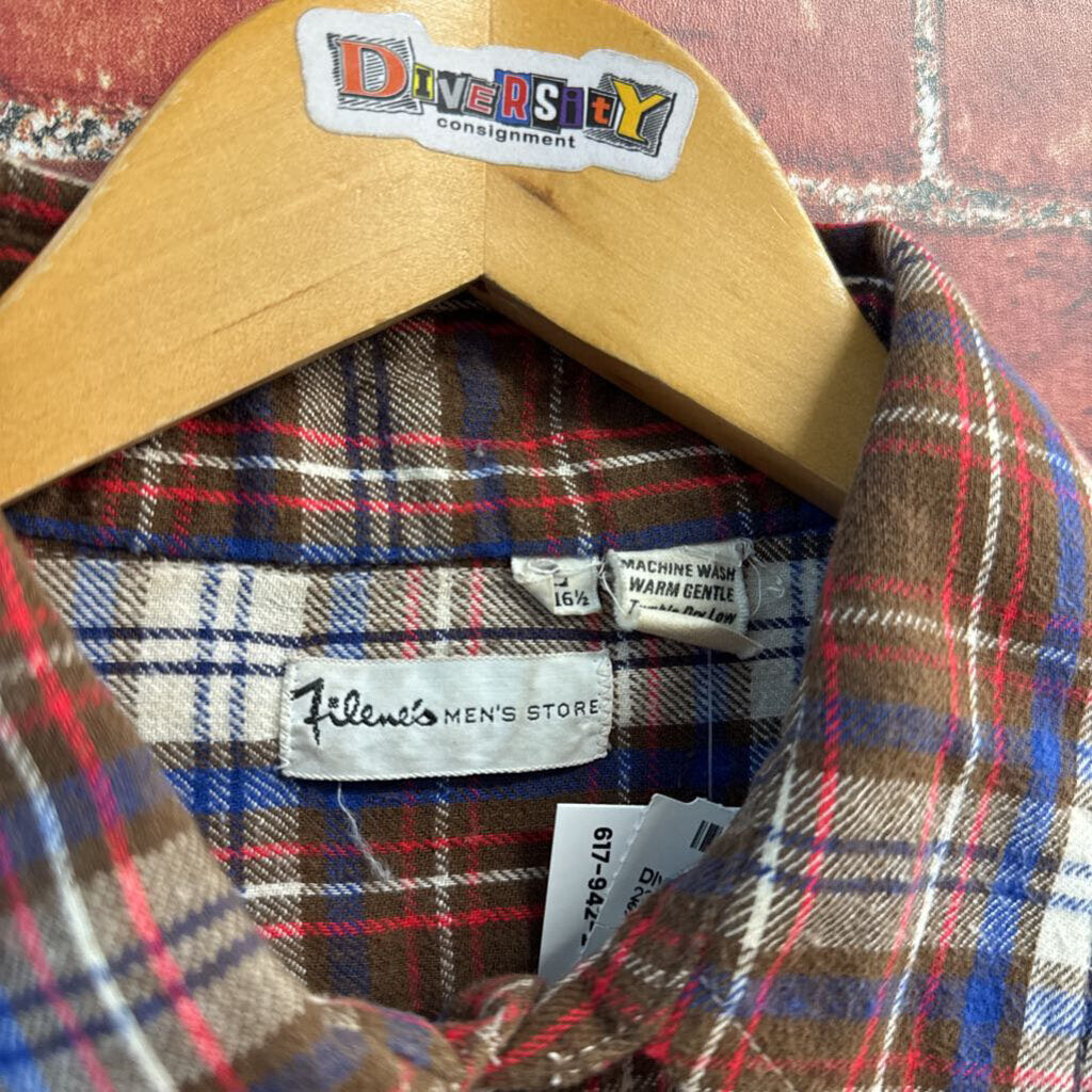 Filene's vintage brown blue and red flannel shirt size L, second additional view