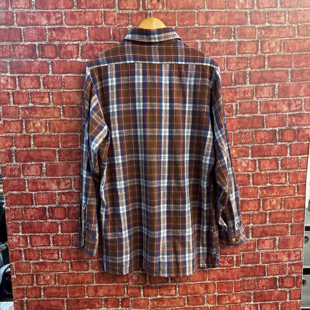Filene's vintage brown blue and red flannel shirt size L, third additional view