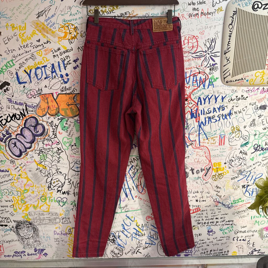 Marithe Francois Girbaud Vintage Jeans Skinny Vertical Stripes Red/Navy Size 5/6
