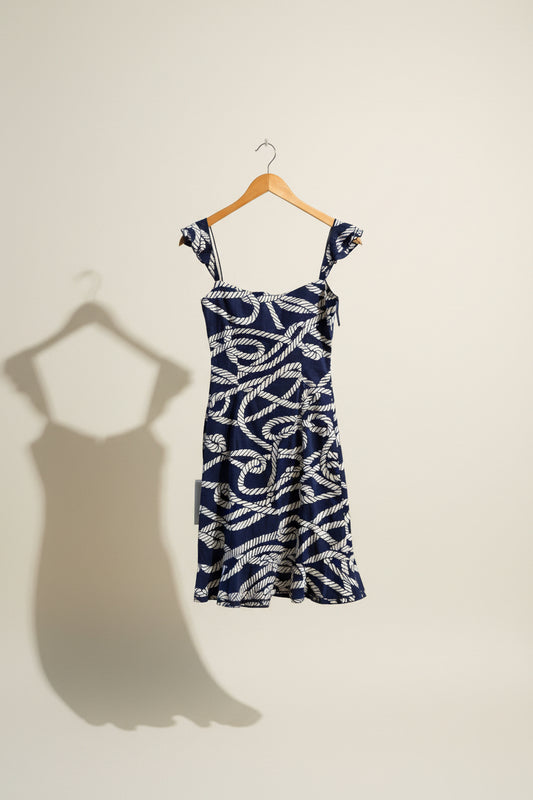 Moschino Cheap & Chic Midi Dress Rope Print Nautical Navy/White Size 4