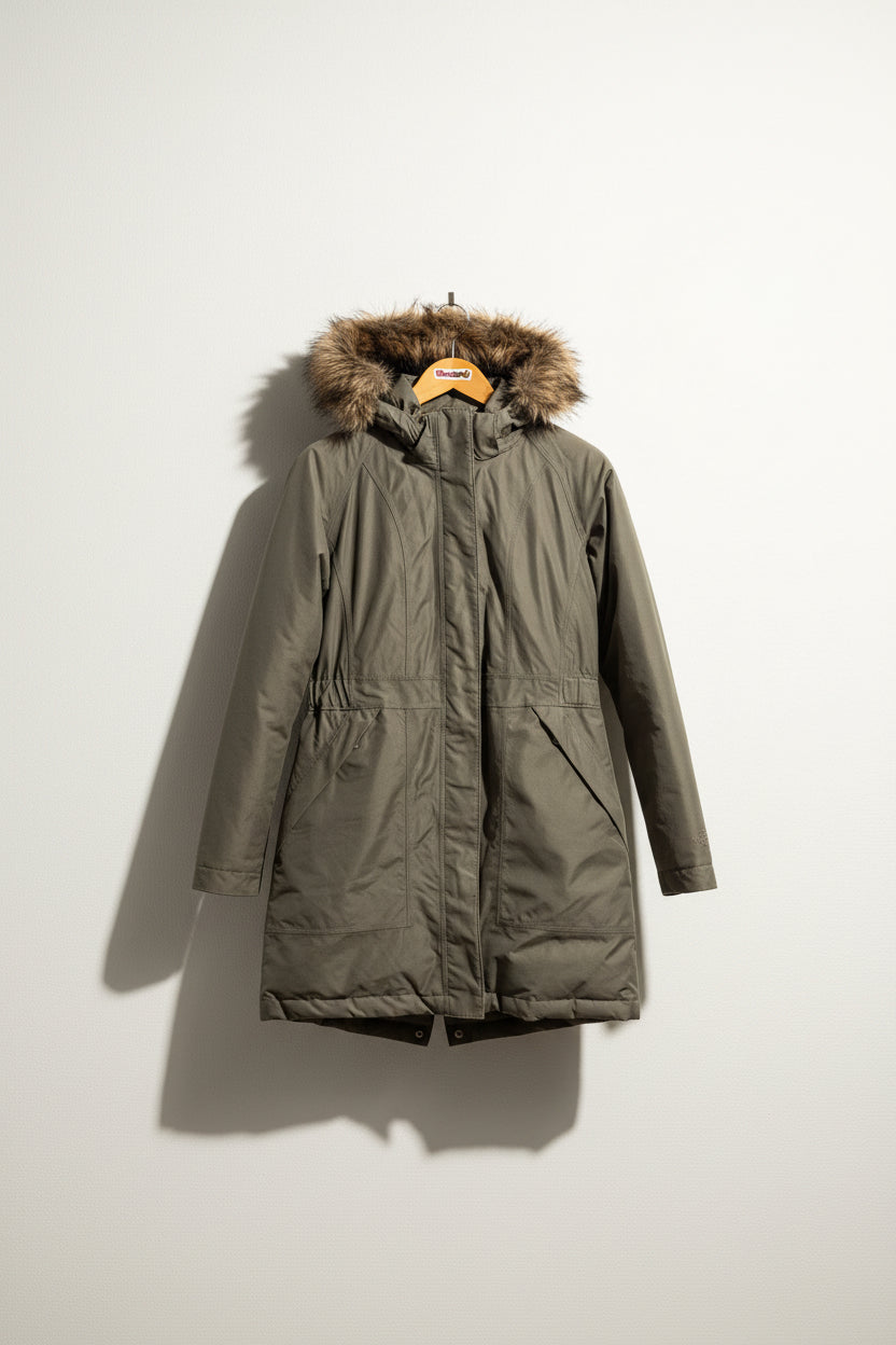 The North Face Winter Coat Faux Fur Hood Olive Size M