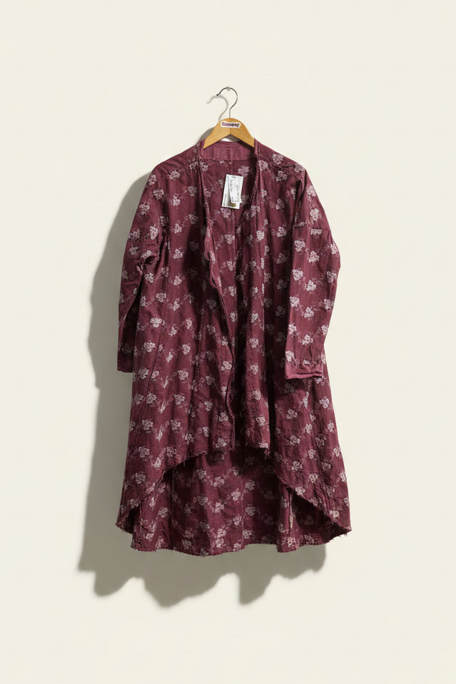 Floral Cardigan Embroidered Asymmetrical Long Mauve