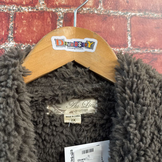 Au Lieu Faux Shearling Vest Brown Size 2X