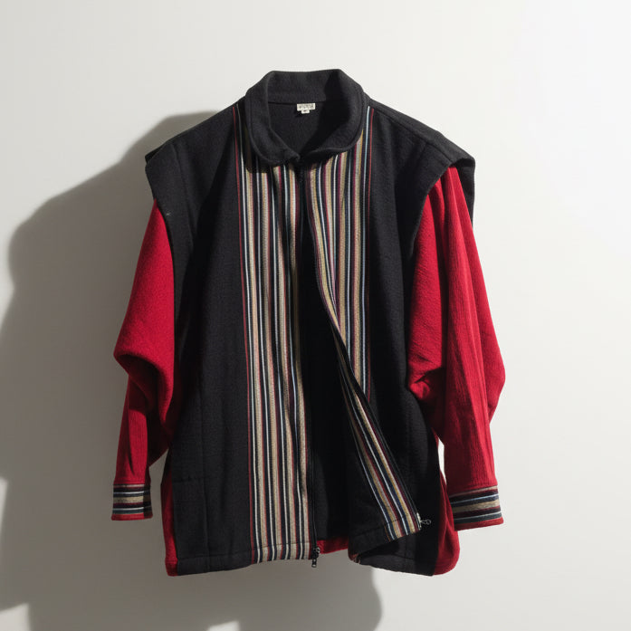 Vintage Cotton Zip Up Bomber Jacket Red & Black Size L