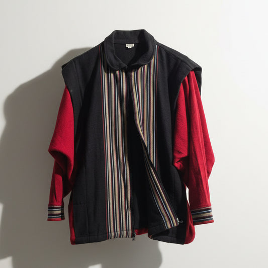 Vintage Cotton Zip Up Bomber Jacket Red & Black Size L