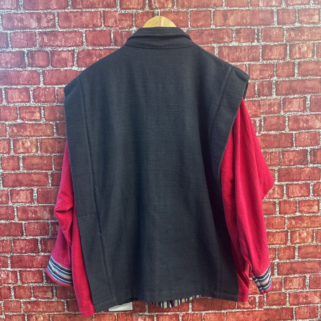 Vintage Cotton Zip Up Bomber Jacket Red & Black Size L