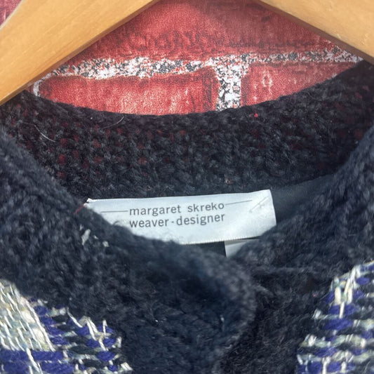 Vintage Hand Made Multi Volor Textured Thick Cardigan Sweater Size M