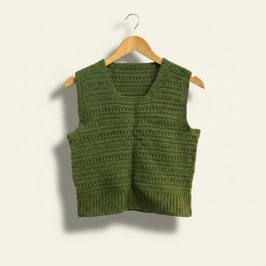Vintage Unbranded Hand Knit Sweater Vest Green Size S