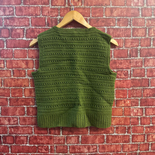Vintage Unbranded Hand Knit Sweater Vest Green Size S