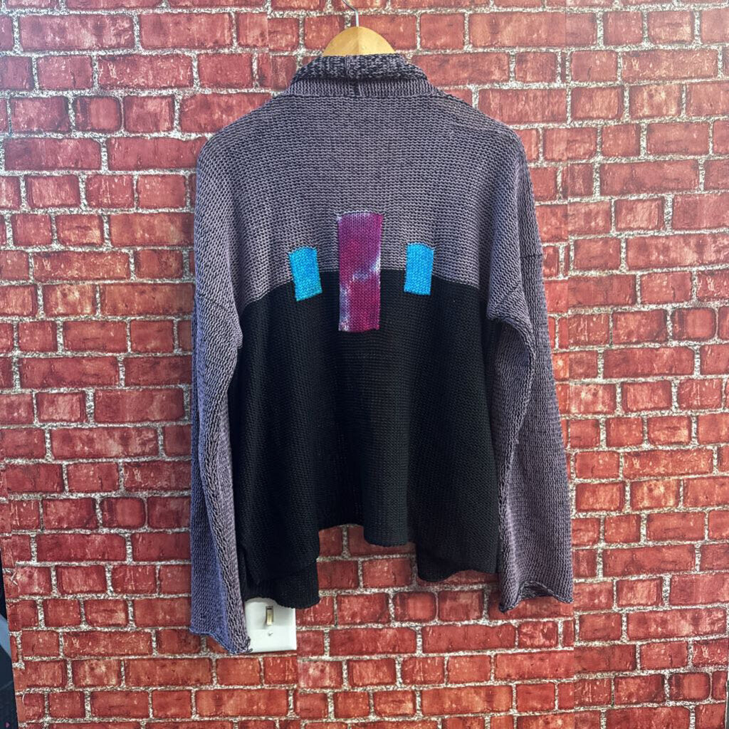 Younger Knits Hand Knit 2-Tone Cardigan Sweater Size S/M