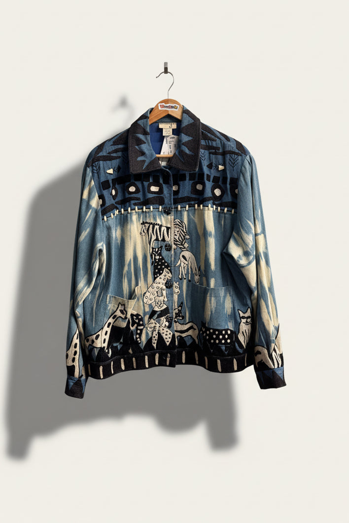 Anaje Vintage Embroidered Animals and Dyed Denim Size L