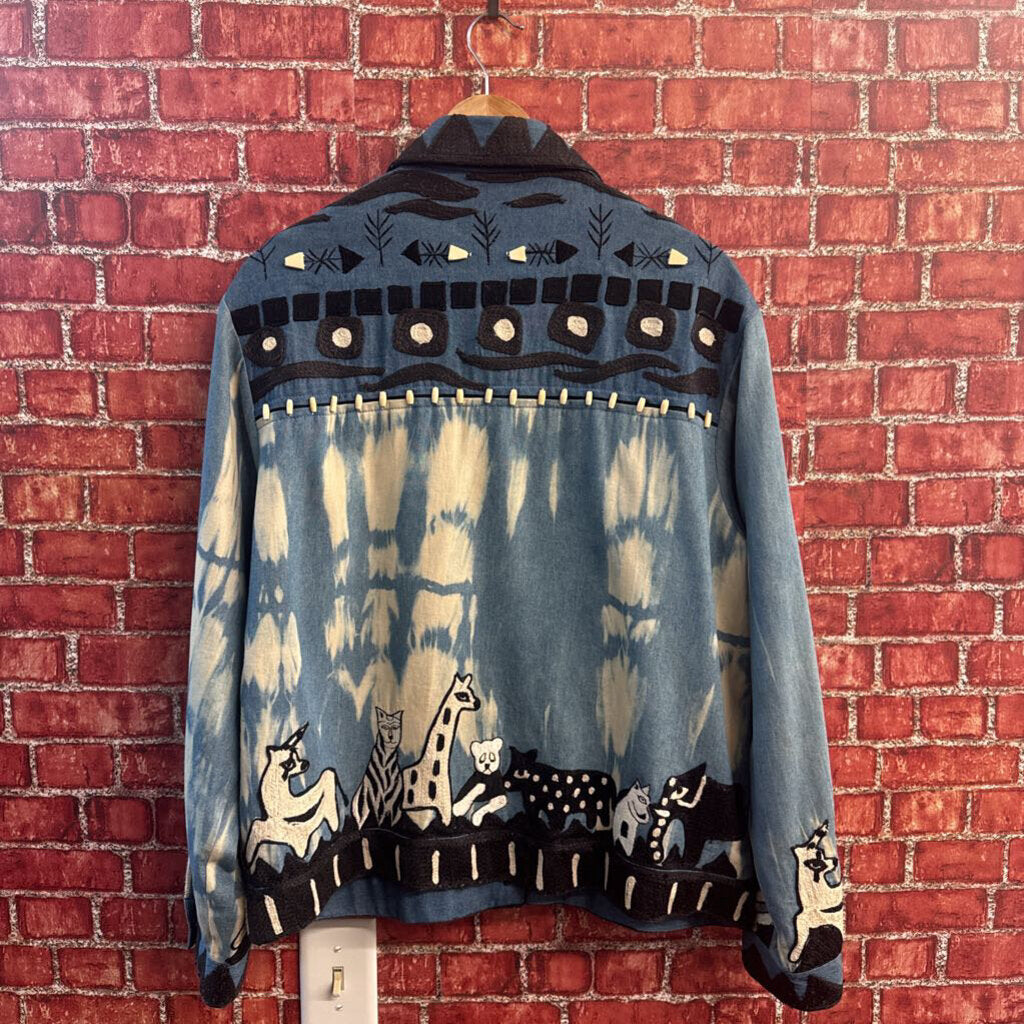 Anaje Vintage Embroidered Animals and Dyed Denim Size L