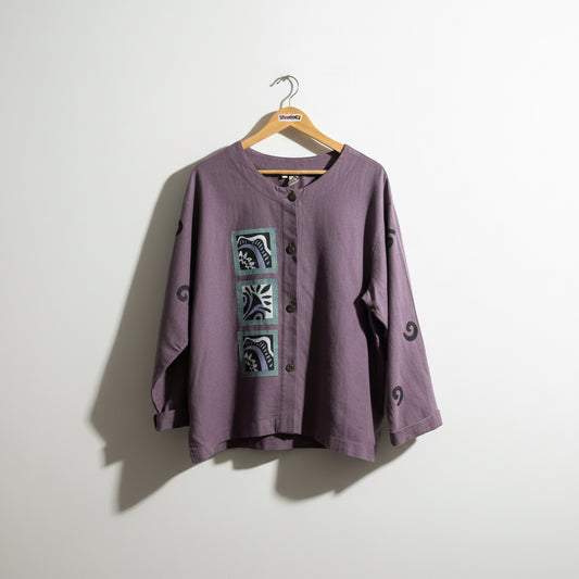Ad Libz Vintage Artistic Pattern Purple Linen/Cotton Blend Size L