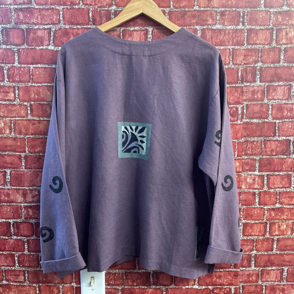Ad Libz Vintage Artistic Pattern Purple Linen/Cotton Blend Size L