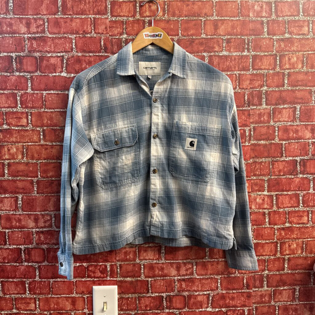 Carhartt WIP Flannel Crop Plaid Pale Blue/White Size XS