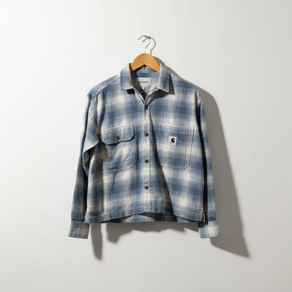 Carhartt WIP Flannel Crop Plaid Pale Blue/White Size XS