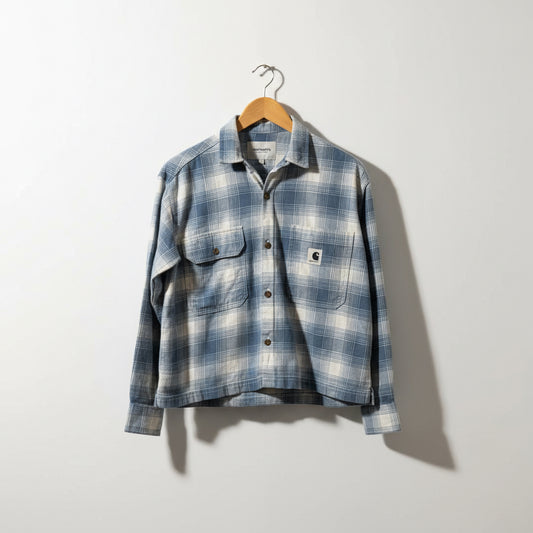 Carhartt WIP Flannel Crop Plaid Pale Blue/White Size XS