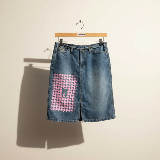 Angels Y2K Midi Skirt Tooth Print Denim Blue/Pink Size 3